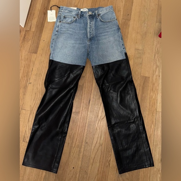 Agolde 90’s Pinch Waist - Half Leather Half Jean - Picture 2 of 6